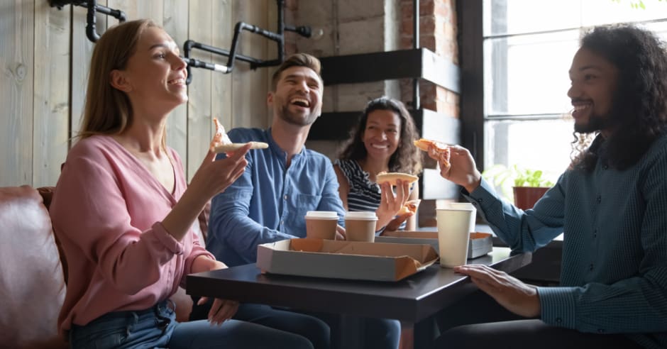 Customers eating at a fast casual restaurant